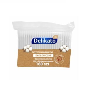 Patyczki kosmetyczne bawełniane Delikato 160 szt. – miękkie bawełniane końcówki do precyzyjnej pielęgnacji