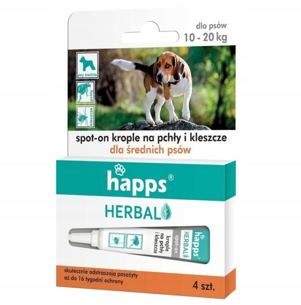 Krople HAPPS na pchły i kleszcze dla psów 10–20 kg