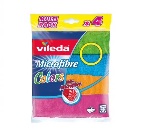 Vileda Microfibre Colors ściereczki z mikrofibry 4 szt. – kolorowe, wielofunkcyjne do czyszczenia