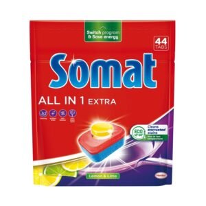 Tabletki SOMAT All In One A44 Cytryna – 44 szt. kompleksowe czyszczenie, nabłyszczanie i ochrona zmywarki