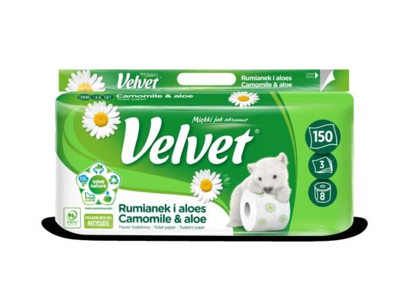 Papier toaletowy Velvet – 8 rolek, zapachowy rumianek & aloes